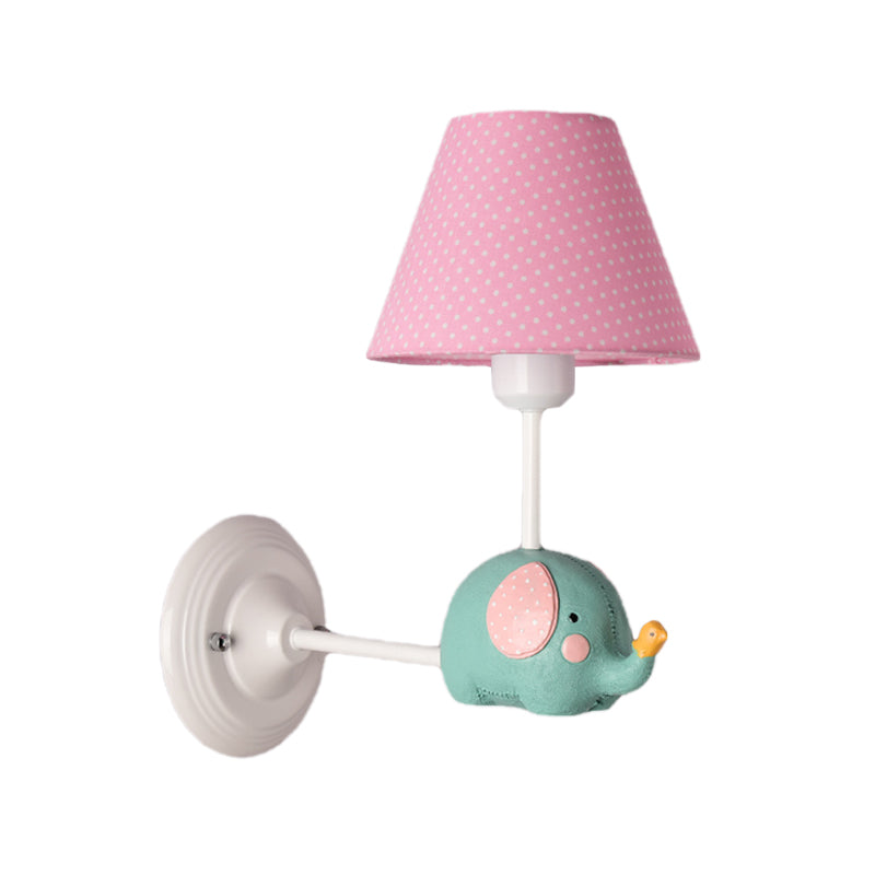 Right Angle Child Bedroom Wall Lamp Iron 1-Light Kids Sconce Light Fixture with Pink/Blue Shade and Cute Elephant Decor Clearhalo 'Wall Lamps & Sconces' 'Wall Lights' Lighting' 1473266