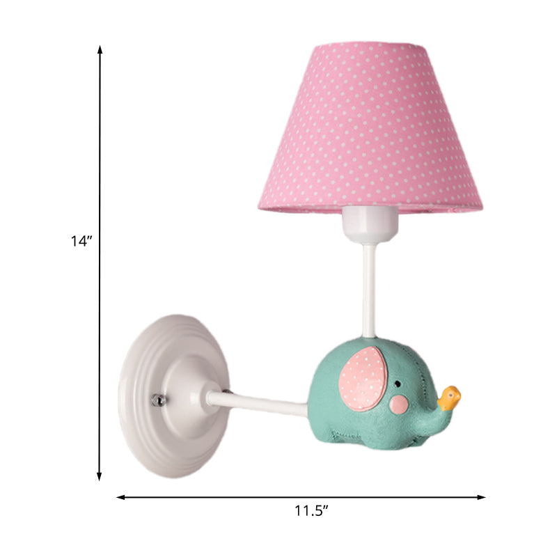 Right Angle Child Bedroom Wall Lamp Iron 1-Light Kids Sconce Light Fixture with Pink/Blue Shade and Cute Elephant Decor Clearhalo 'Wall Lamps & Sconces' 'Wall Lights' Lighting' 1473267