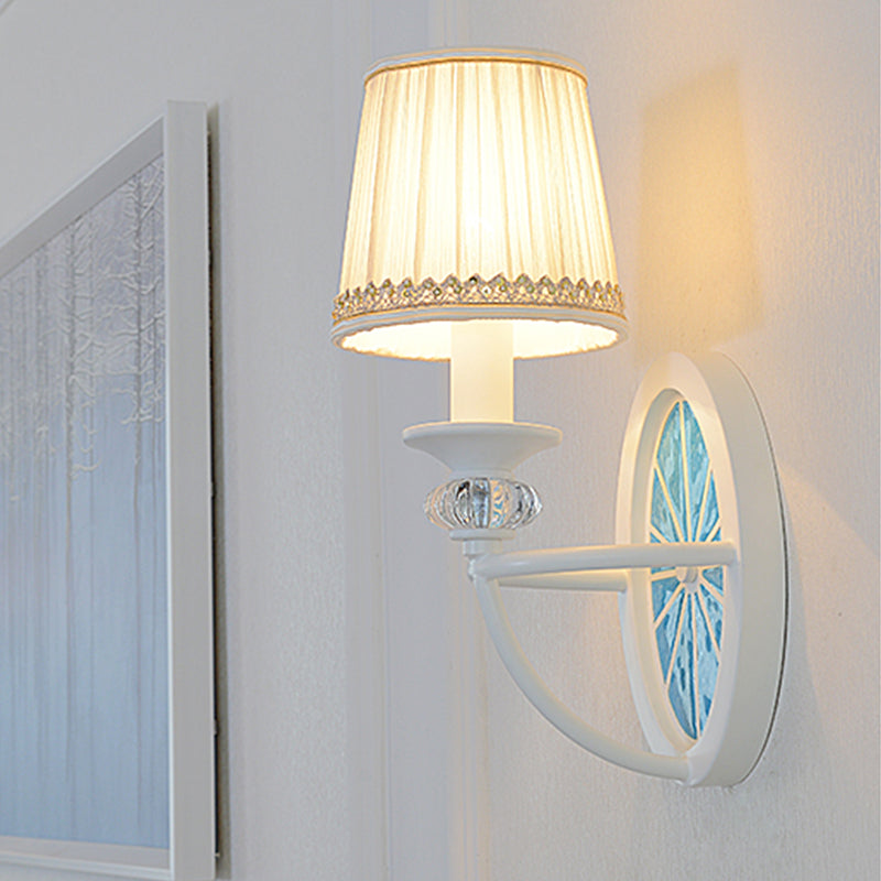 Elliptical Sconce Lamp Modern Iron 1 Head Living Room Wall Mounted Light in Blue with Pleated Fabric Empire Shade Blue Clearhalo 'Wall Lamps & Sconces' 'Wall Lights' Lighting' 1473273