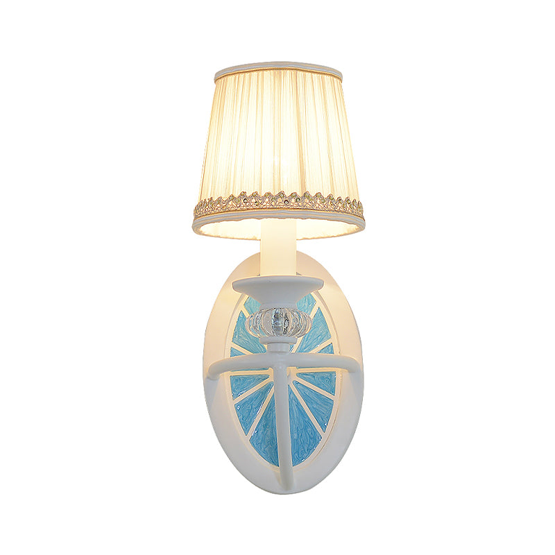 Elliptical Sconce Lamp Modern Iron 1 Head Living Room Wall Mounted Light in Blue with Pleated Fabric Empire Shade Clearhalo 'Wall Lamps & Sconces' 'Wall Lights' Lighting' 1473276