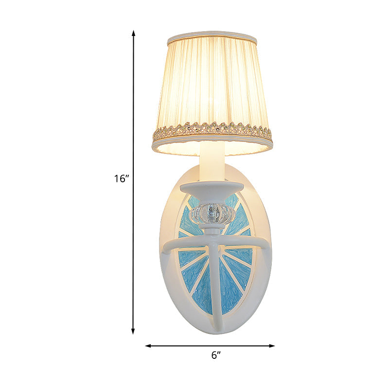 Elliptical Sconce Lamp Modern Iron 1 Head Living Room Wall Mounted Light in Blue with Pleated Fabric Empire Shade Clearhalo 'Wall Lamps & Sconces' 'Wall Lights' Lighting' 1473277