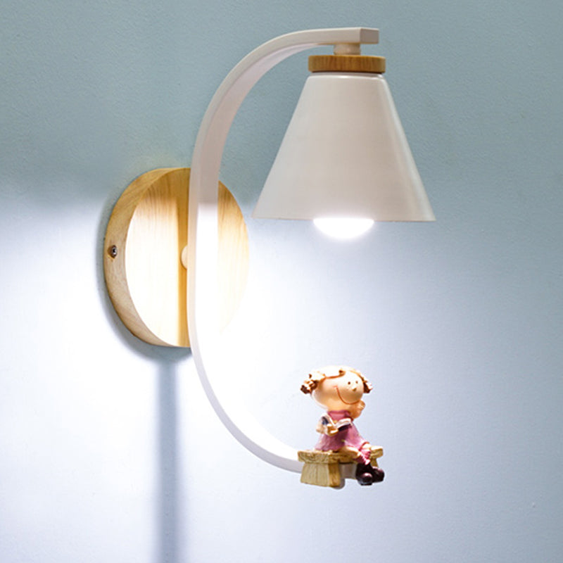 Tapered Iron Wall Mount Lamp Cartoon 1 Light Pink/Blue and Wood Sconce Light with Moon/Portrait Decor Clearhalo 'Wall Lamps & Sconces' 'Wall Lights' Lighting' 1473288