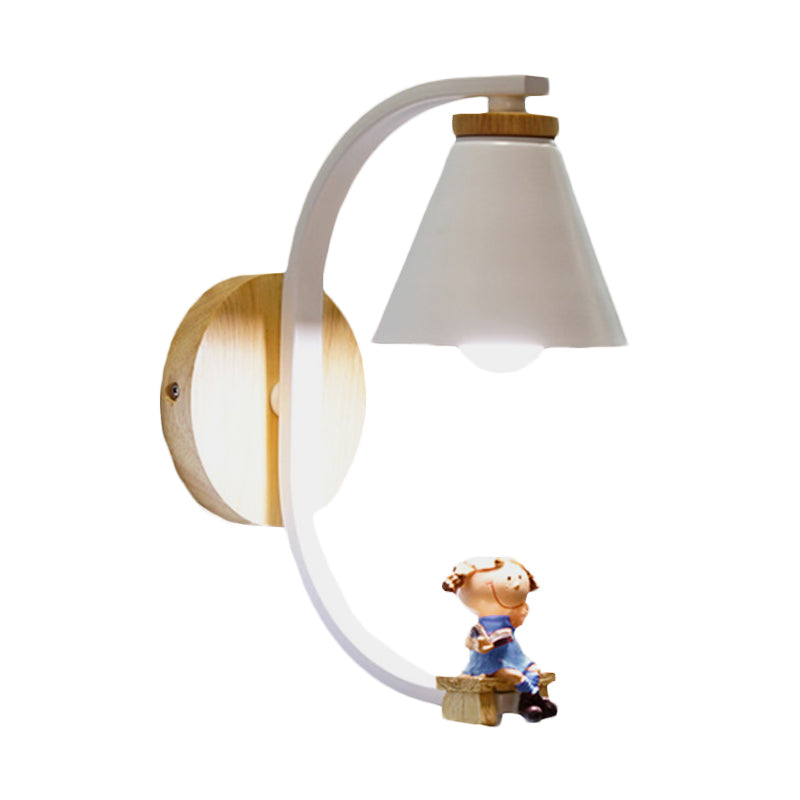 Tapered Iron Wall Mount Lamp Cartoon 1 Light Pink/Blue and Wood Sconce Light with Moon/Portrait Decor Clearhalo 'Wall Lamps & Sconces' 'Wall Lights' Lighting' 1473301