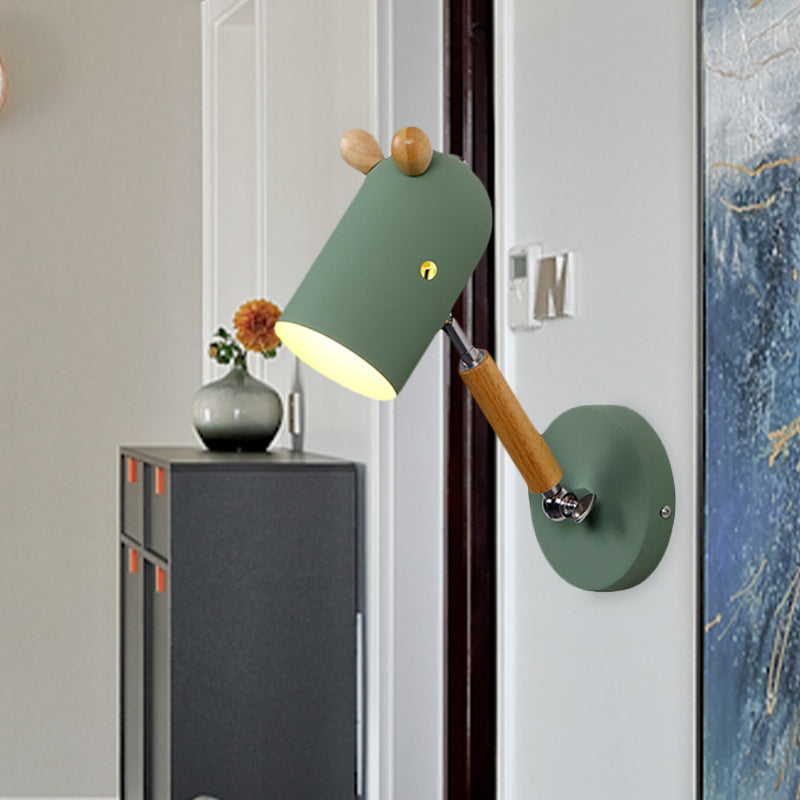 Iron Elongated Dome Swing Arm Wall Lamp Kids 1 Bulb White/Green/Grey-Wood Sconce Fixture with Venting Hole Clearhalo 'Wall Lamps & Sconces' 'Wall Lights' Lighting' 1473308