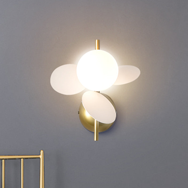 Leaf Bedside Wall Lighting Ideas Iron 1 Light Macaron Style Sconce in White/Red-Yellow-Blue with Ball Cream Glass Shade Clearhalo 'Wall Lamps & Sconces' 'Wall Lights' Lighting' 1473348