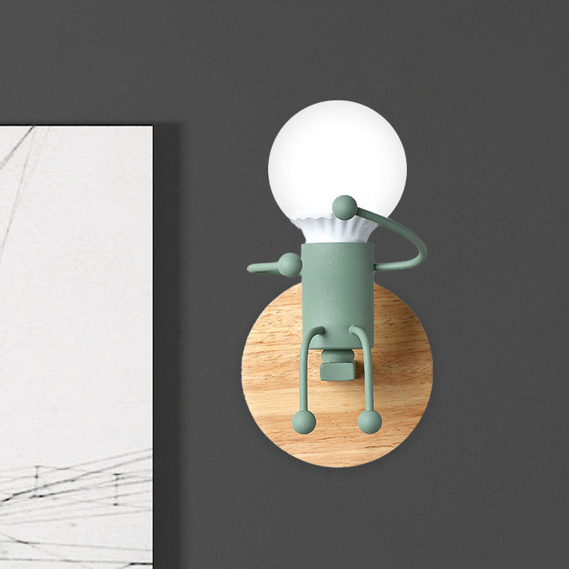 Naked Bulb Small Wall Lighting Creative Iron Single Kids Bedside Sconce Light with Robot Design Lamp Socket in Grey/Green/White Clearhalo 'Wall Lamps & Sconces' 'Wall Lights' Lighting' 1473373