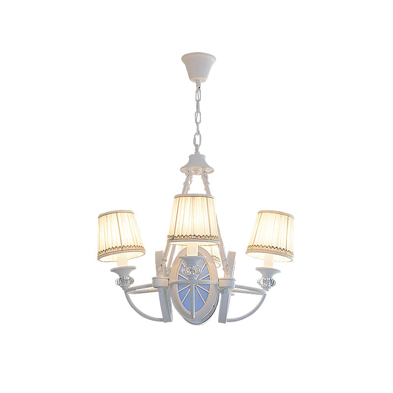 White Bucket Chandelier Lamp Mediterranean 4 Lights Fabric Drop Pendant with Oval Resin Design Clearhalo 'Ceiling Lights' 'Chandeliers' Lighting' options 1473449