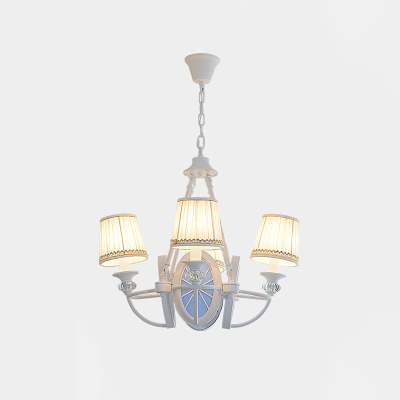 White Bucket Chandelier Lamp Mediterranean 4 Lights Fabric Drop Pendant with Oval Resin Design Clearhalo 'Ceiling Lights' 'Chandeliers' Lighting' options 1473450