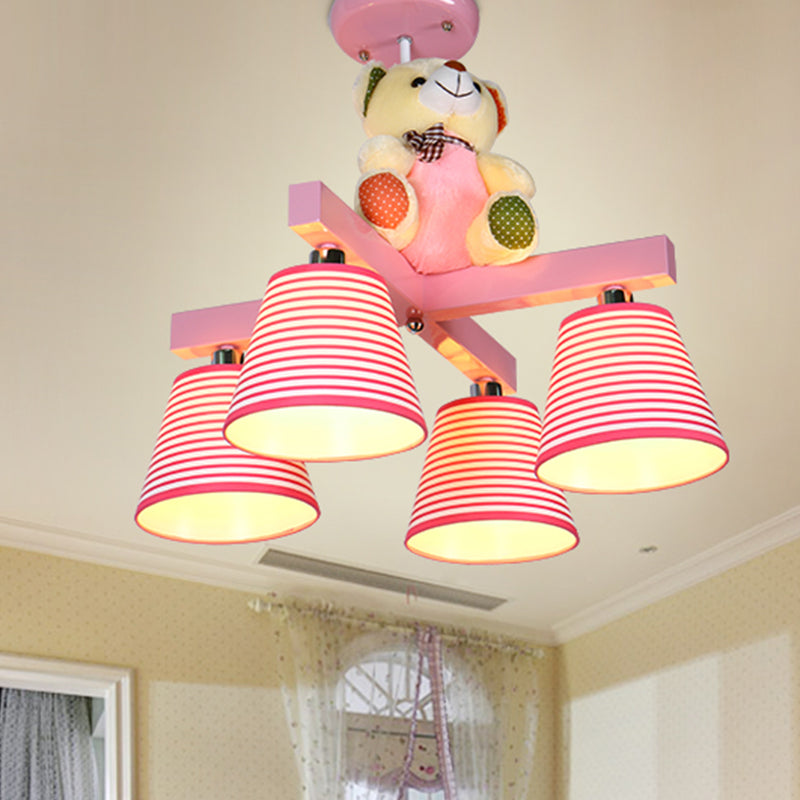 Pink Barrel Semi Mount Lighting Kids 4-Bulb Fabric Close to Ceiling Lamp with Bear Decor Pink Clearhalo 'Ceiling Lights' 'Close To Ceiling Lights' 'Close to ceiling' 'Semi-flushmount' Lighting' 1473467