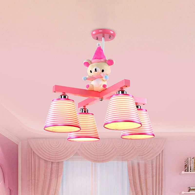 Pink Barrel Semi Mount Lighting Kids 4-Bulb Fabric Close to Ceiling Lamp with Bear Decor Clearhalo 'Ceiling Lights' 'Close To Ceiling Lights' 'Close to ceiling' 'Semi-flushmount' Lighting' 1473468