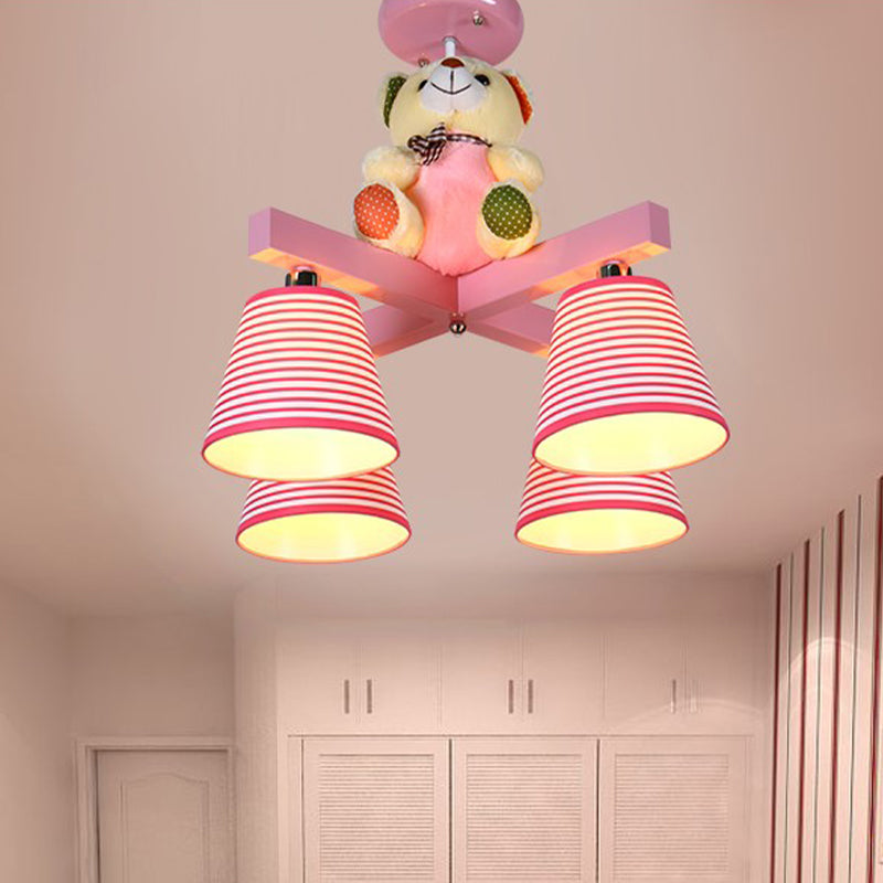 Pink Barrel Semi Mount Lighting Kids 4-Bulb Fabric Close to Ceiling Lamp with Bear Decor Clearhalo 'Ceiling Lights' 'Close To Ceiling Lights' 'Close to ceiling' 'Semi-flushmount' Lighting' 1473469