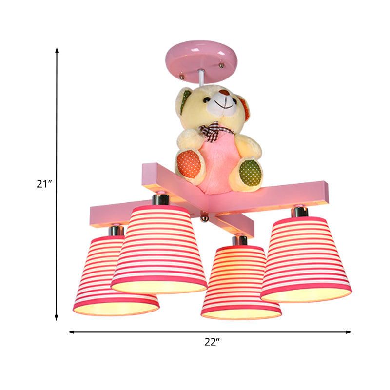 Pink Barrel Semi Mount Lighting Kids 4-Bulb Fabric Close to Ceiling Lamp with Bear Decor Clearhalo 'Ceiling Lights' 'Close To Ceiling Lights' 'Close to ceiling' 'Semi-flushmount' Lighting' 1473471