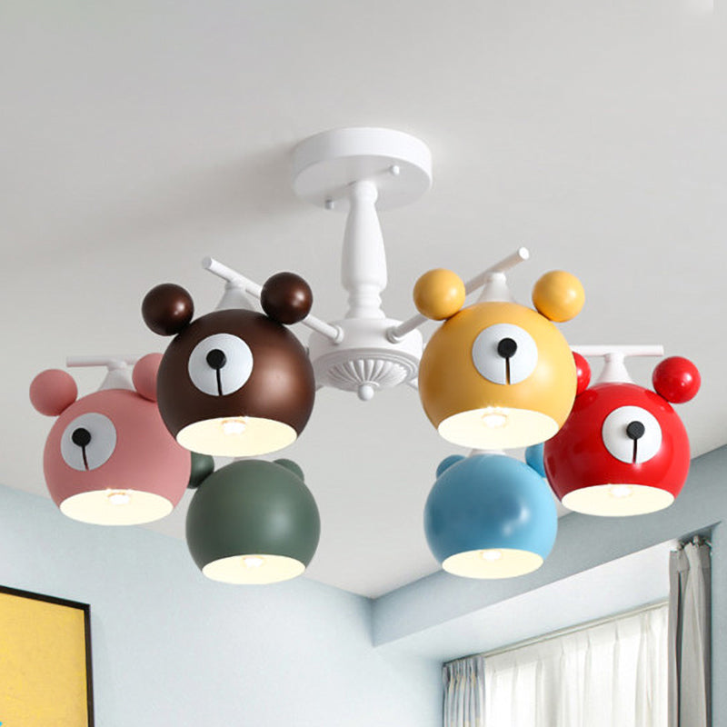 White Animal Head Ceiling Lamp Kids 6 Lights Iron Semi Flush Mount Lighting for Nursery White Clearhalo 'Ceiling Lights' 'Close To Ceiling Lights' 'Close to ceiling' 'Semi-flushmount' Lighting' 1473501