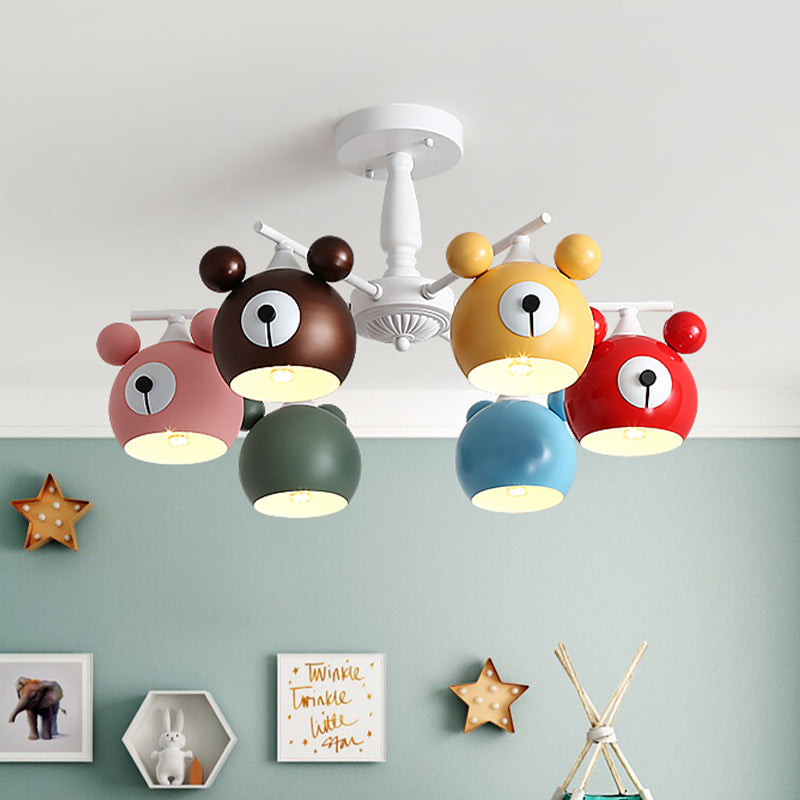 White Animal Head Ceiling Lamp Kids 6 Lights Iron Semi Flush Mount Lighting for Nursery Clearhalo 'Ceiling Lights' 'Close To Ceiling Lights' 'Close to ceiling' 'Semi-flushmount' Lighting' 1473503