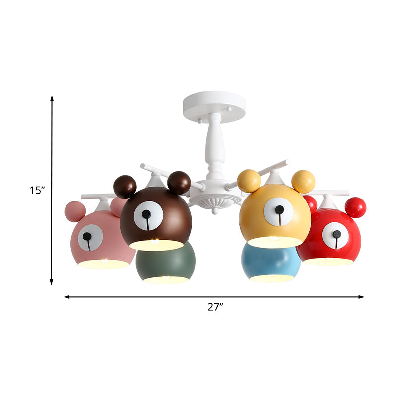 White Animal Head Ceiling Lamp Kids 6 Lights Iron Semi Flush Mount Lighting for Nursery Clearhalo 'Ceiling Lights' 'Close To Ceiling Lights' 'Close to ceiling' 'Semi-flushmount' Lighting' 1473505