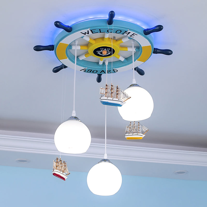 Cream Glass Rudder Cluster Pendant Kids 3-Bulb Light/Dark Blue Hanging Ceiling Light for Living Room Clearhalo 'Ceiling Lights' 'Glass shade' 'Glass' 'Pendant Lights' 'Pendants' Lighting' 1473521