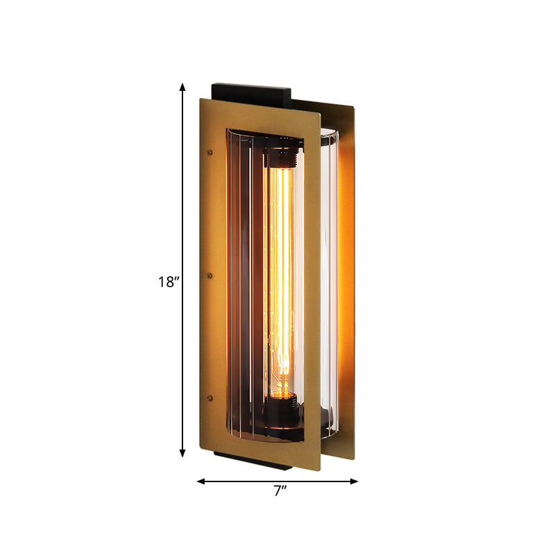 Column Bedroom Wall Light Sconce Colonialist Clear Glass 1-Head Gold Wall Lamp Fixture with Rectangular Frame Clearhalo 'Wall Lamps & Sconces' 'Wall Lights' Lighting' 1473618