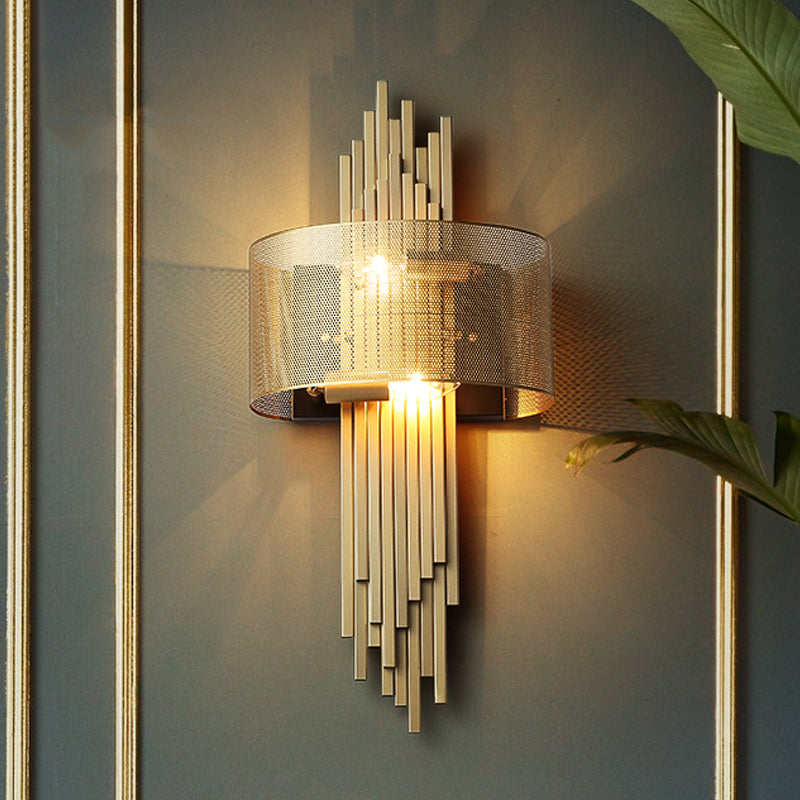 Colonial Linear Wall Lamp Sconce 2 Lights Metal Wall Light Fixture in Gold with Mesh Screen Outside Gold Clearhalo 'Wall Lamps & Sconces' 'Wall Lights' Lighting' 1473706