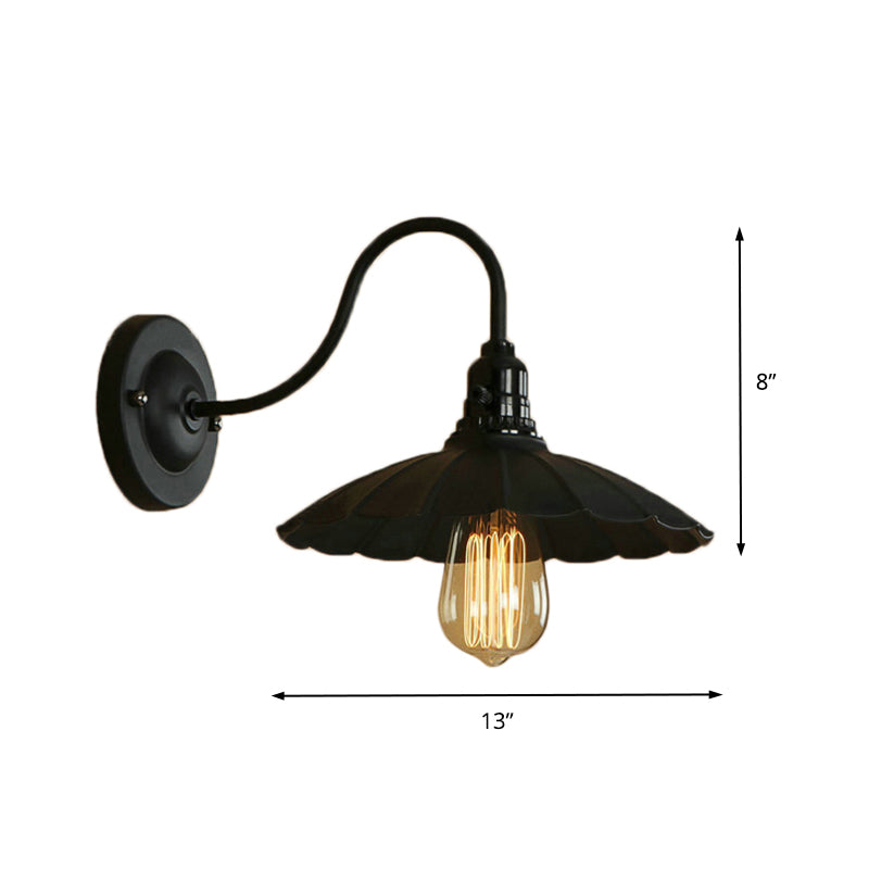 Gooseneck Living Room Wall Mount Light with Scalloped Shade Industrial Metal 1 Bulb Black Wall Sconce, 10