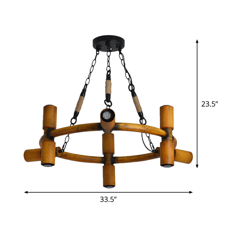 Yellow 9 Bulbs Chandelier Lamp Farmhouse Iron Round Pendant Ceiling Light with Jute Rope Clearhalo 'Cast Iron' 'Ceiling Lights' 'Chandeliers' 'Industrial Chandeliers' 'Industrial' 'Metal' 'Middle Century Chandeliers' 'Rustic Chandeliers' 'Tiffany' Lighting' 1473991