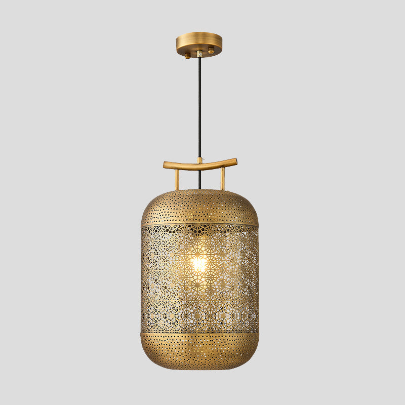 1 Head Cylinder Pendant Ceiling Light Colonialist Gold Metallic Down Lighting for Dining Room Clearhalo 'Ceiling Lights' 'Pendant Lights' 'Pendants' Lighting' 1474134