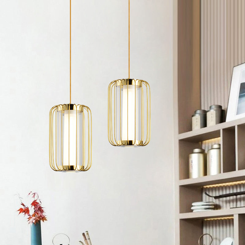 1-Head Pendant Lighting Colonialism Cylinder Clear Glass Hanging Lamp Kit with Metal Frame for Bedroom Clearhalo 'Ceiling Lights' 'Pendant Lights' 'Pendants' Lighting' 1474142