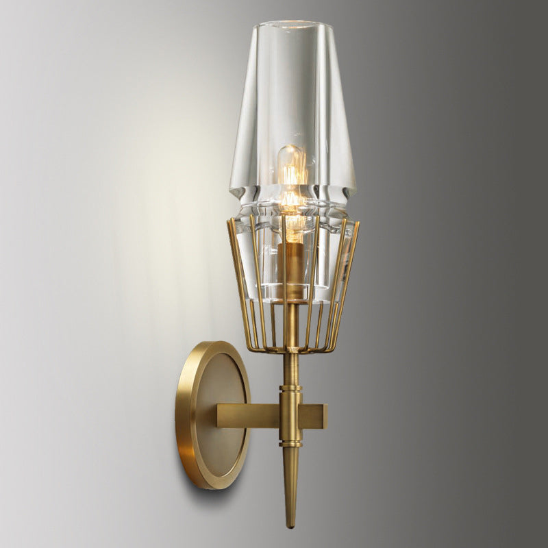 Clear Glass Tapered Sconce Lighting Colonial 1/2-Light Porch Wall Light in Gold with Metal Frame Clearhalo 'Wall Lamps & Sconces' 'Wall Lights' Lighting' 1474159