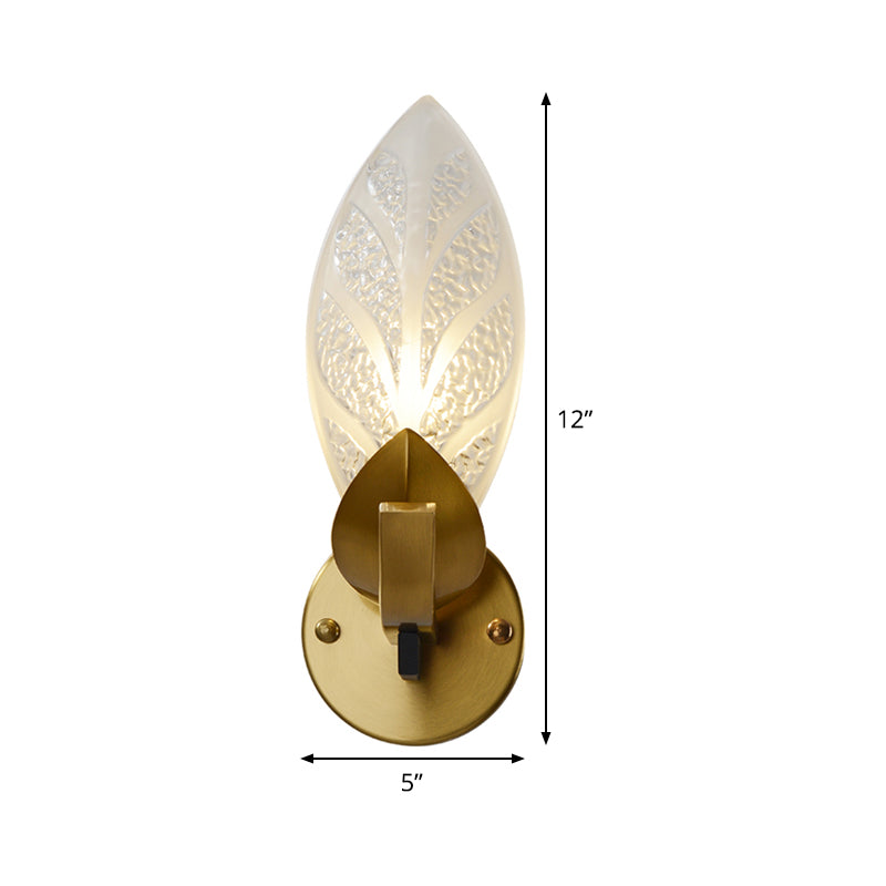 Colonialist Leaf Shaped Wall Light 1 Bulb Frosted Textured Glass Wall Mounted Lighting in Gold Clearhalo 'Wall Lamps & Sconces' 'Wall Lights' Lighting' 1474170