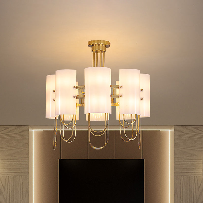 16-Light Drum Shaped Chandelier Traditional White-Gold Marble Ceiling Suspension Lamp for Living Room Gold Clearhalo 'Ceiling Lights' 'Chandeliers' Lighting' options 1474171_1f0c4a20-5017-4f44-849d-eab44b84ff19