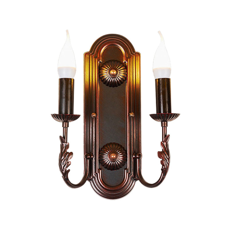 Metal Brown Sconce Wall Light Candlestick 2 Heads Rustic Wall Mounted Lamp for Restaurant Clearhalo 'Wall Lamps & Sconces' 'Wall Lights' Lighting' 1474178