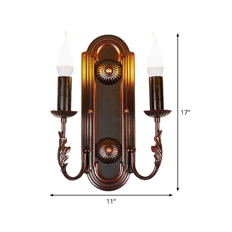 Metal Brown Sconce Wall Light Candlestick 2 Heads Rustic Wall Mounted Lamp for Restaurant Clearhalo 'Wall Lamps & Sconces' 'Wall Lights' Lighting' 1474180