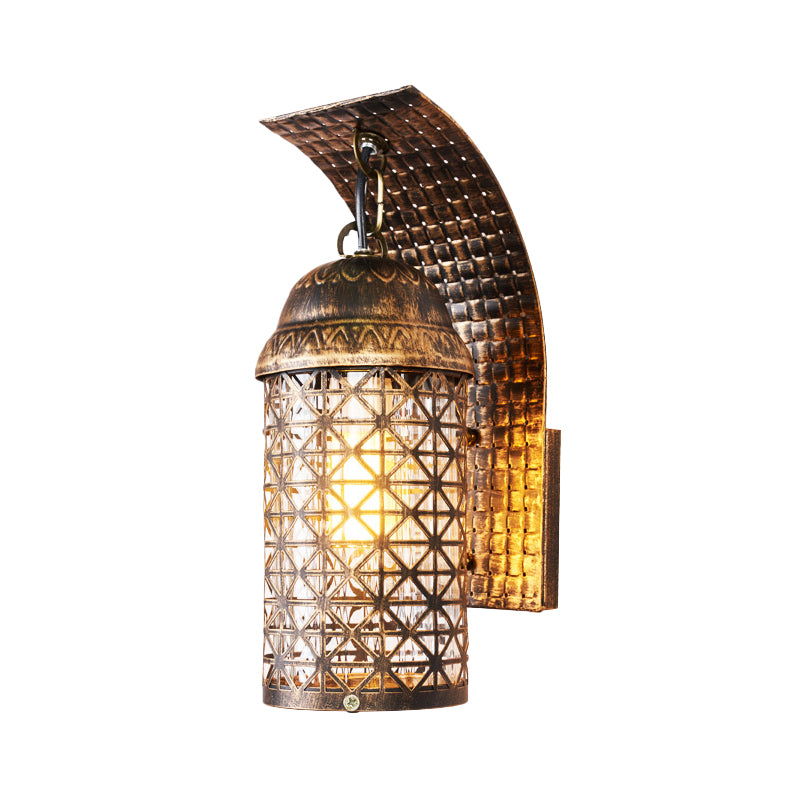 Bronze Lantern Sconce Wall Lighting Rustic Iron 1 Light Living Room Wall Lamp with Cutout Design Clearhalo 'Wall Lamps & Sconces' 'Wall Lights' Lighting' 1474183