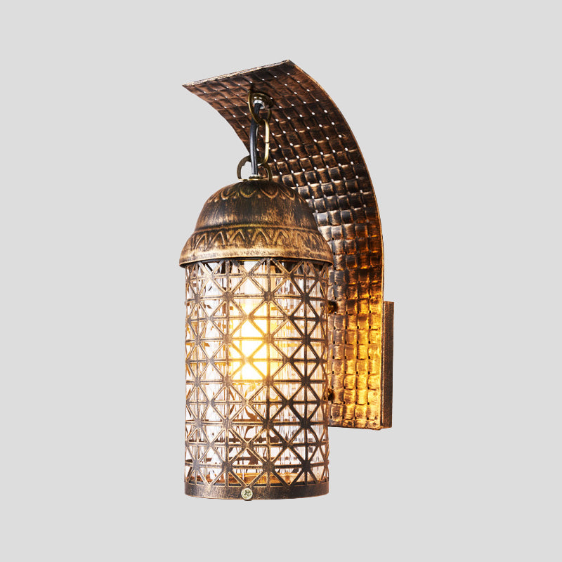 Bronze Lantern Sconce Wall Lighting Rustic Iron 1 Light Living Room Wall Lamp with Cutout Design Clearhalo 'Wall Lamps & Sconces' 'Wall Lights' Lighting' 1474184