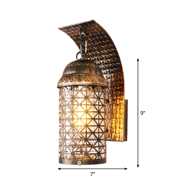 Bronze Lantern Sconce Wall Lighting Rustic Iron 1 Light Living Room Wall Lamp with Cutout Design Clearhalo 'Wall Lamps & Sconces' 'Wall Lights' Lighting' 1474185