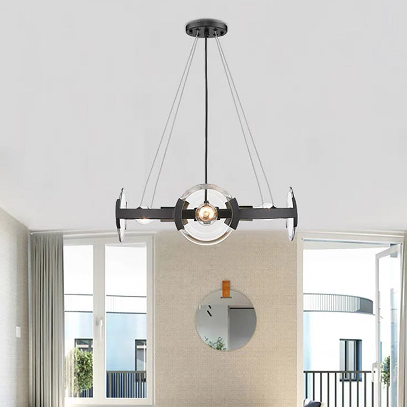 4/6 Lights Circular Pendant Chandelier Farmhouse Black Metallic Ceiling Light with Clear Glass Shade Clearhalo 'Ceiling Lights' 'Chandeliers' Lighting' options 1474187