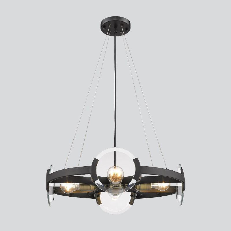 4/6 Lights Circular Pendant Chandelier Farmhouse Black Metallic Ceiling Light with Clear Glass Shade Clearhalo 'Ceiling Lights' 'Chandeliers' Lighting' options 1474189