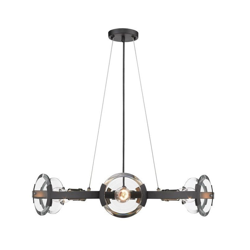 4/6 Lights Circular Pendant Chandelier Farmhouse Black Metallic Ceiling Light with Clear Glass Shade Clearhalo 'Ceiling Lights' 'Chandeliers' Lighting' options 1474193