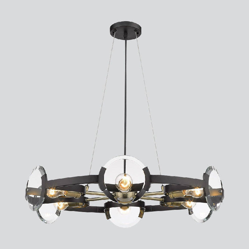 4/6 Lights Circular Pendant Chandelier Farmhouse Black Metallic Ceiling Light with Clear Glass Shade Clearhalo 'Ceiling Lights' 'Chandeliers' Lighting' options 1474194