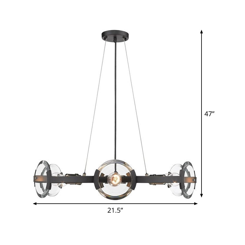 4/6 Lights Circular Pendant Chandelier Farmhouse Black Metallic Ceiling Light with Clear Glass Shade Clearhalo 'Ceiling Lights' 'Chandeliers' Lighting' options 1474195