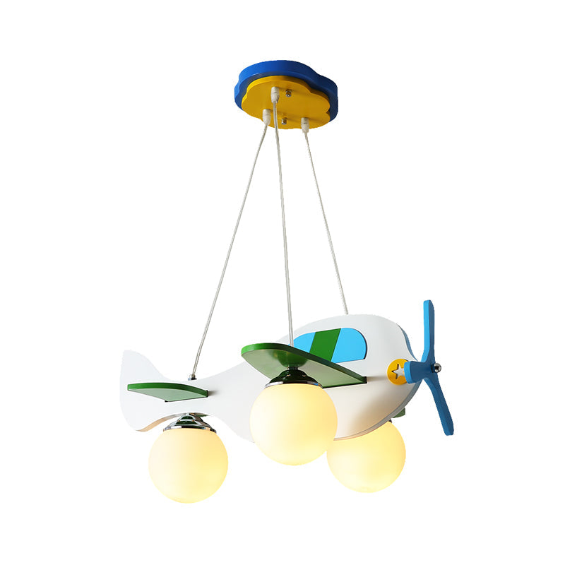 Blue Plane Suspension Lighting Kids 3 Bulbs Ivory Glass Multi Light Pendant for Children Bedroom Clearhalo 'Ceiling Lights' 'Glass shade' 'Glass' 'Pendant Lights' 'Pendants' Lighting' 1474233