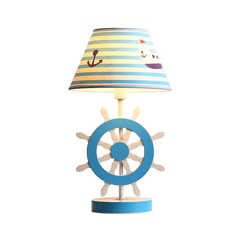 Fabric Conical Study Light Kids 1-Bulb Blue Reading Book Lamp with Rudder Base for Bedroom Clearhalo 'Lamps' 'Table Lamps' Lighting' 1474272