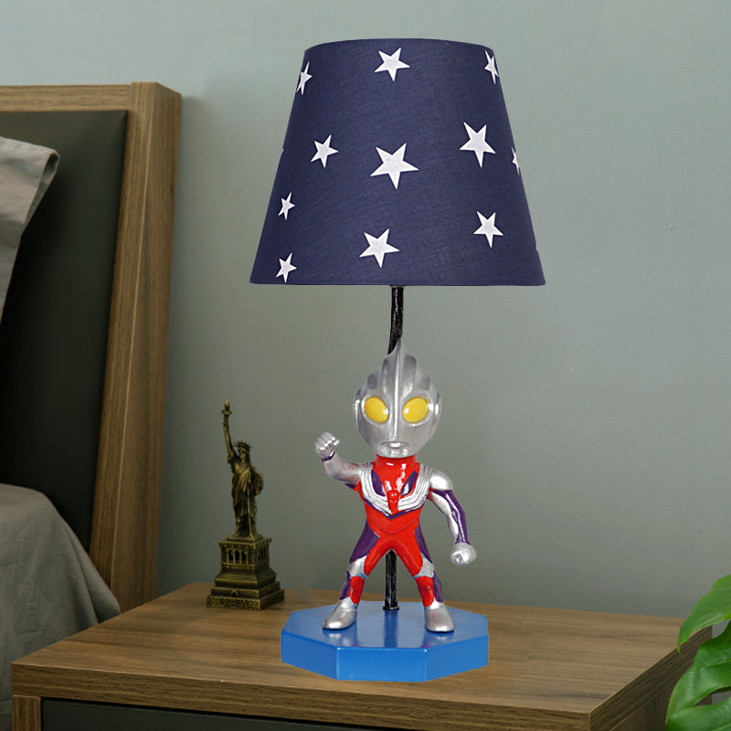 Blue Barrel/Trapezoid Table Lamp Kids 1 Head Fabric Nightstand Lighting with Ultraman Decoration Clearhalo 'Lamps' 'Table Lamps' Lighting' 1474294