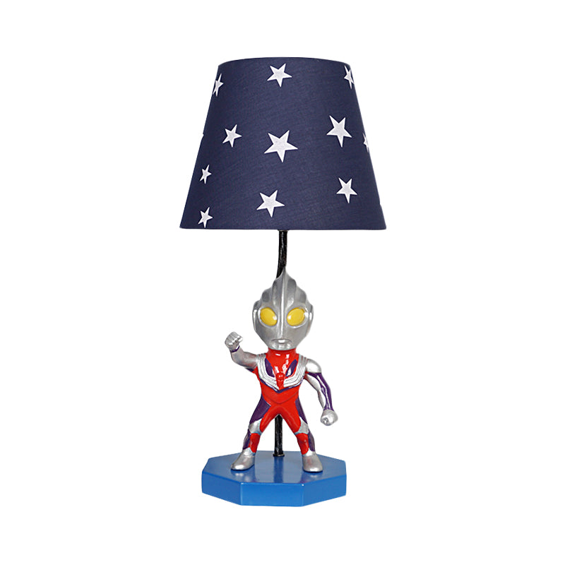 Blue Barrel/Trapezoid Table Lamp Kids 1 Head Fabric Nightstand Lighting with Ultraman Decoration Clearhalo 'Lamps' 'Table Lamps' Lighting' 1474297