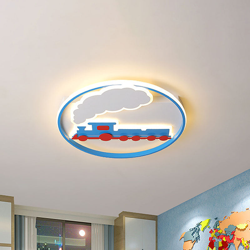 Train Flush Mount Ceiling Light Kids Acrylic LED Boys Bedroom Flushmount Lighting in Blue, 16