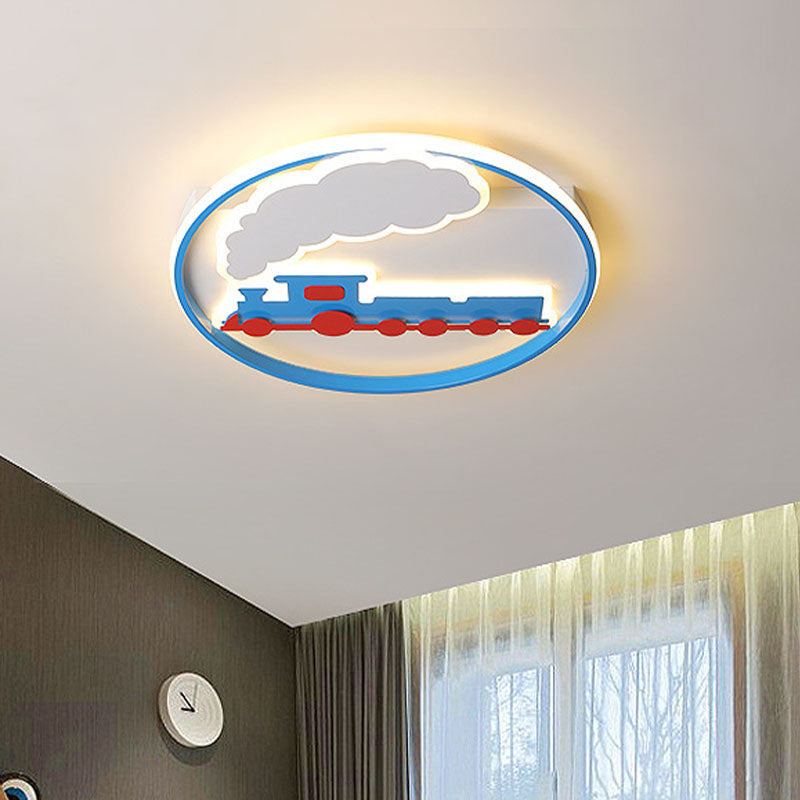 Train Flush Mount Ceiling Light Kids Acrylic LED Boys Bedroom Flushmount Lighting in Blue, 16