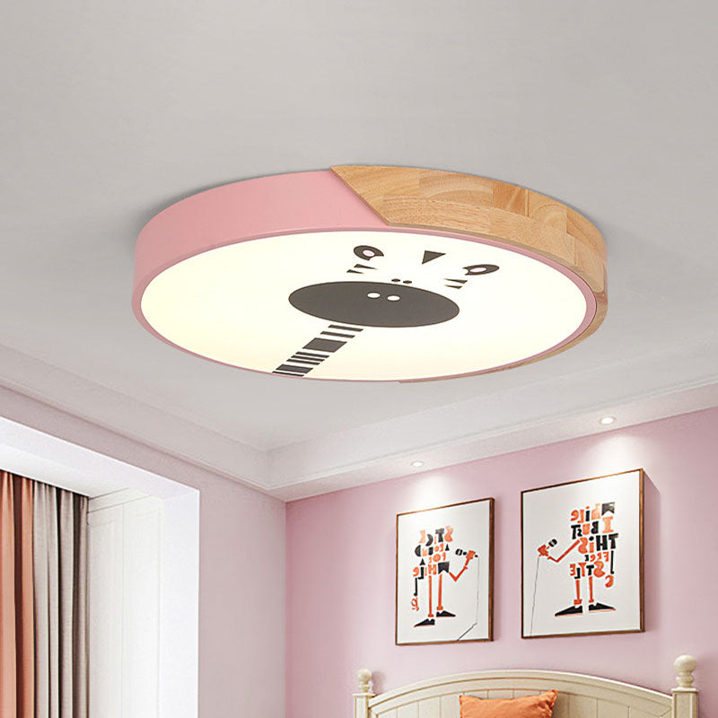 Macaroon Ring Acrylic Flush Mount LED Flushmount Lighting with Giraffe Pattern in Pink/Yellow/Blue, 12