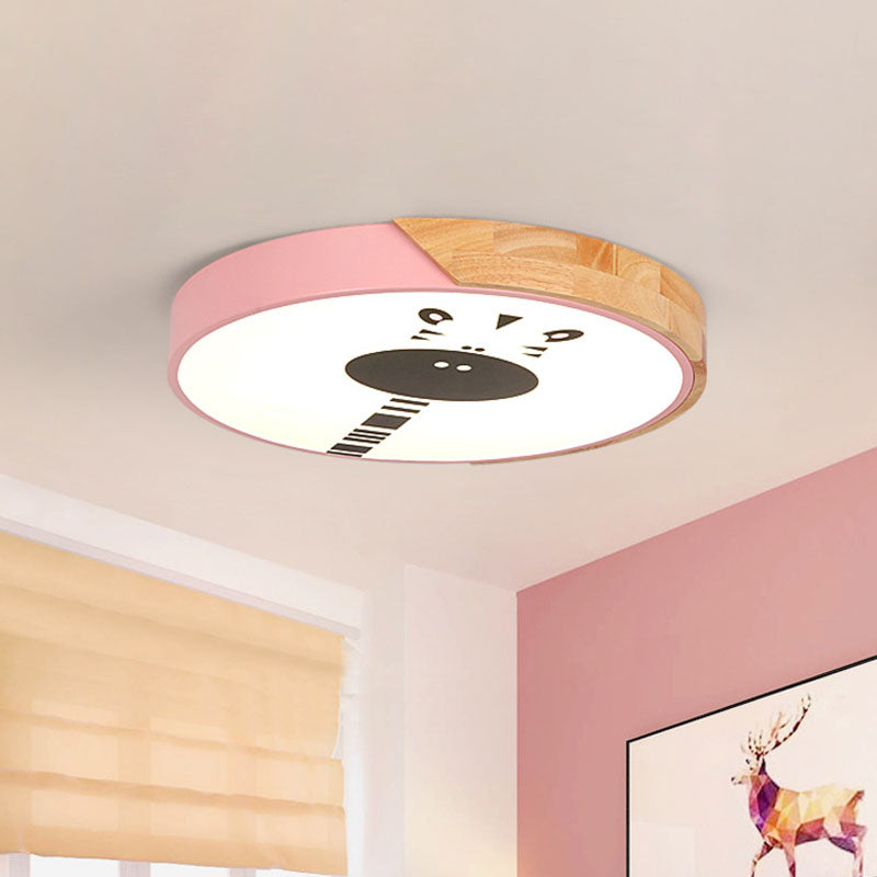 Macaroon Ring Acrylic Flush Mount LED Flushmount Lighting with Giraffe Pattern in Pink/Yellow/Blue, 12