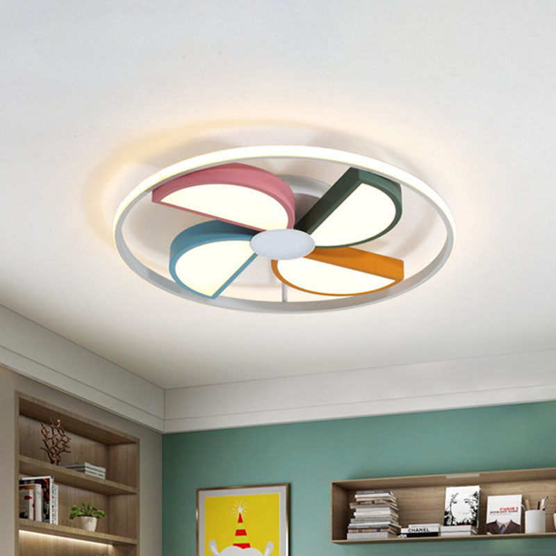 Acrylic Windmill Ceiling Light Macaroon LED White Flush Mount Recessed Lighting for Bedroom, 16.5