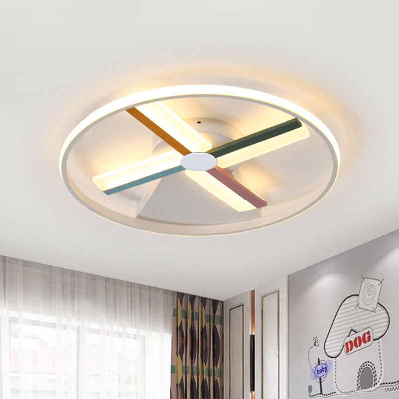 White Windmill Ceiling Flush Modern LED Acrylic Flush Mount Lighting Fixture for Children Bedroom, 16.5