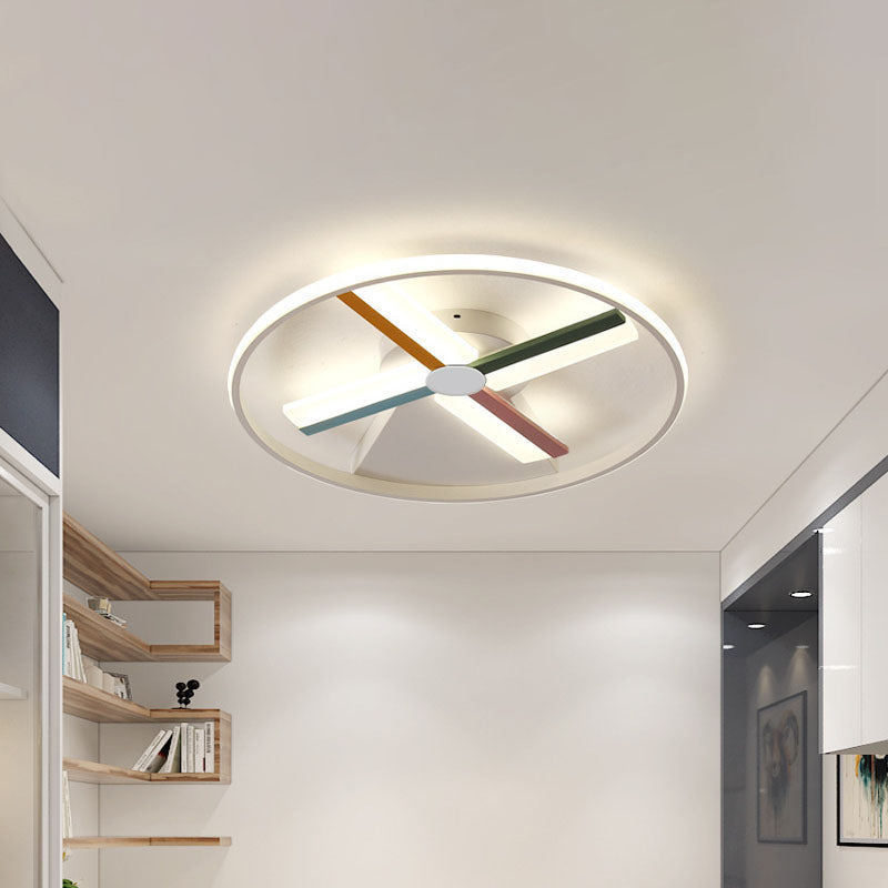 White Windmill Ceiling Flush Modern LED Acrylic Flush Mount Lighting Fixture for Children Bedroom, 16.5